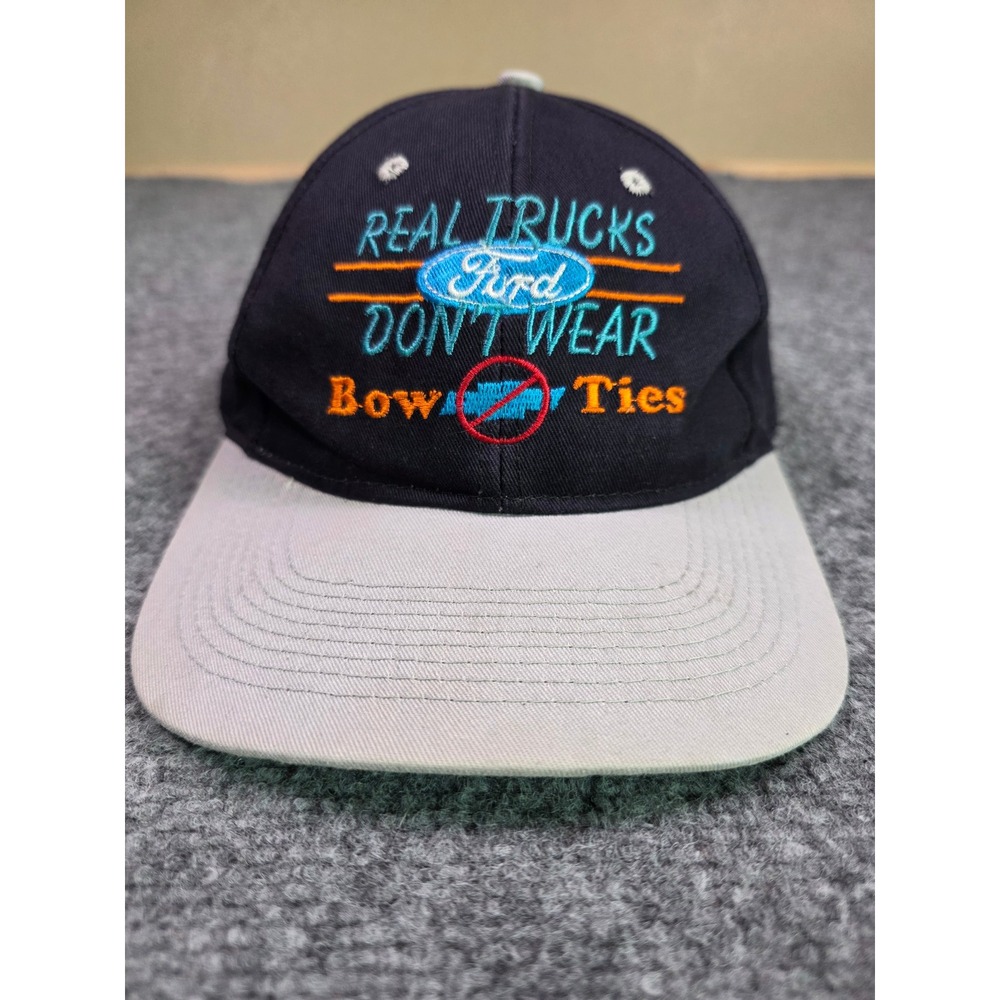 Vintage 90s Ford Snapback Hat OSFA San Sun Real Trucks Dont Wear Bow Ties Navy